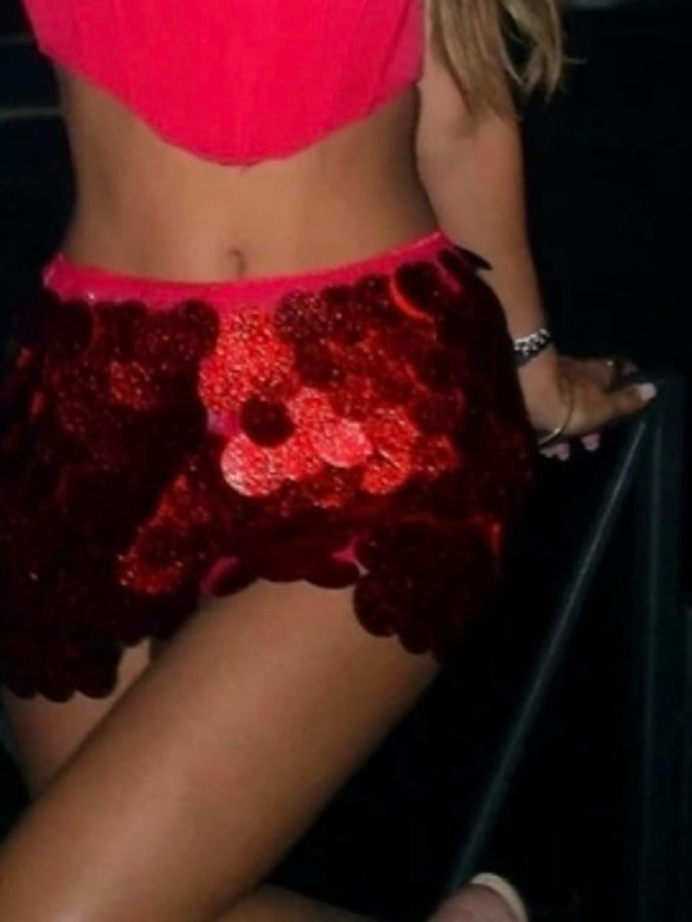 Red Sequin Disc Micro Mini Skirt | Festival | Rave